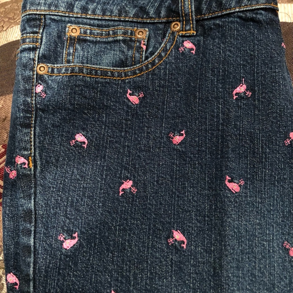Lily Pulitzer jeans with pink whales.